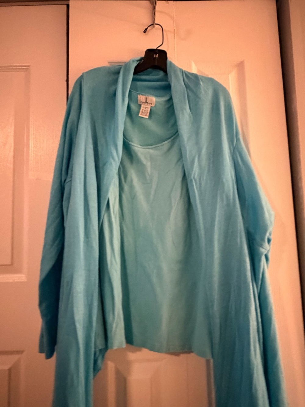 JL Studio Light Aqua Open-Front, 2X/3X Cardigan with Matching Tank